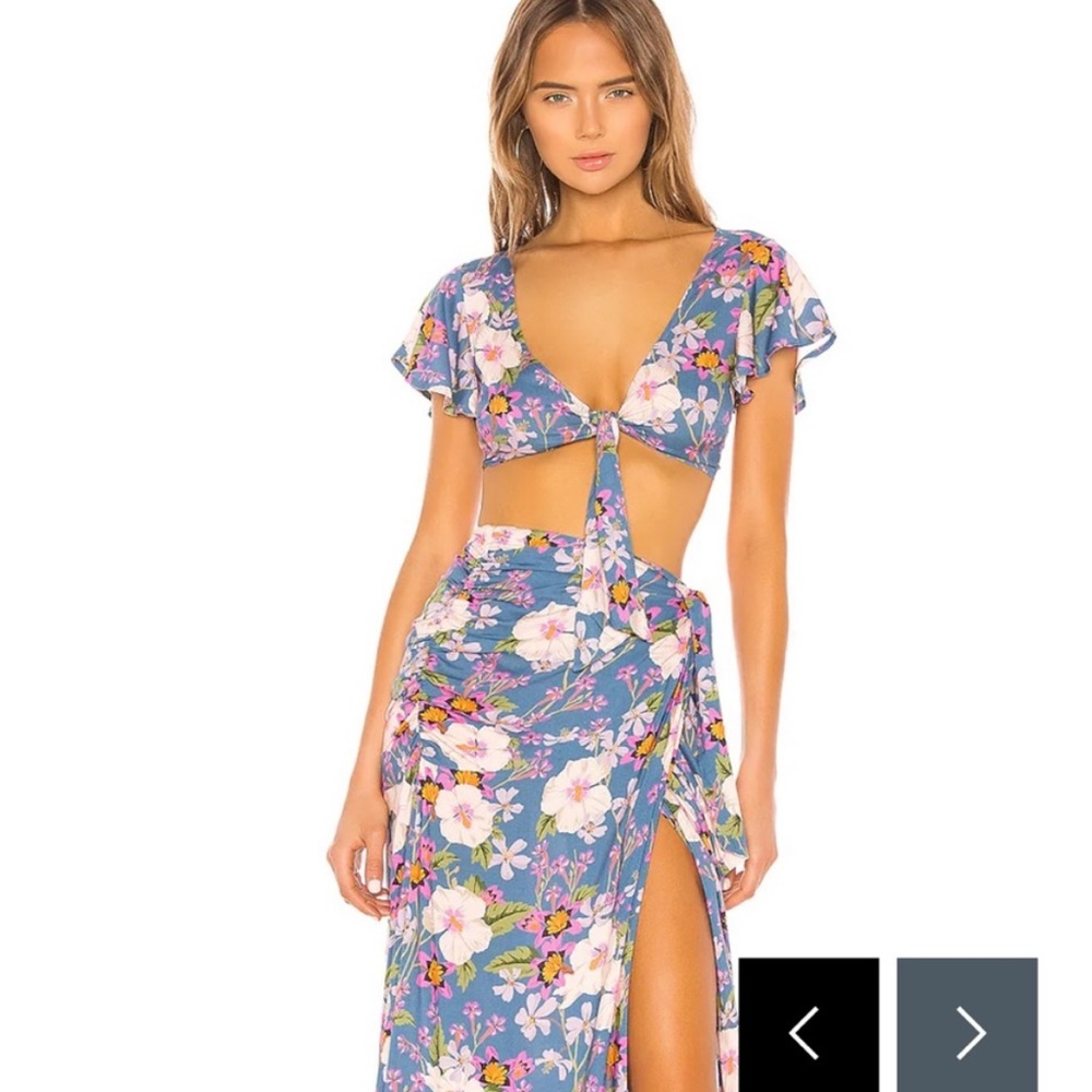 2 piece Tularosa Cascade Bayshore Crop top Maxi Skirt Spring Field Floral XXS